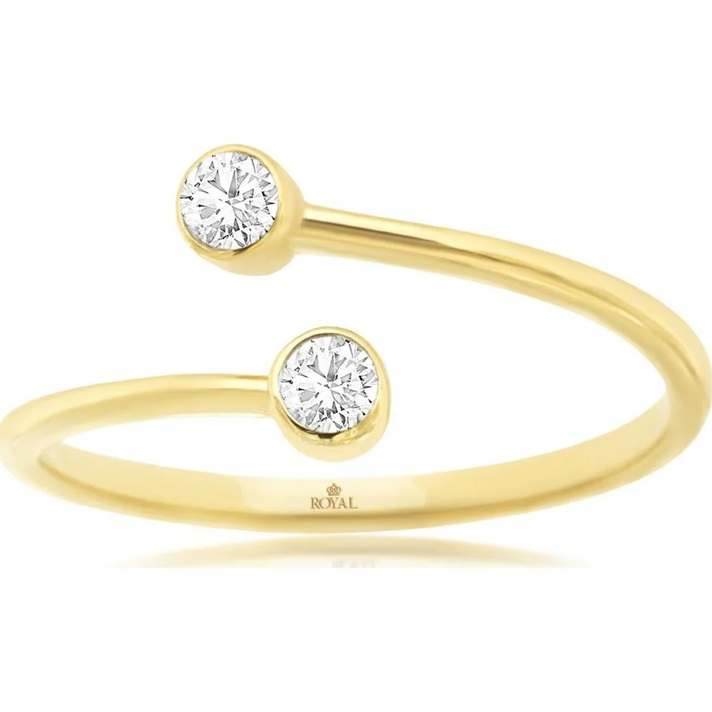 14K Yellow Gold Open Shank Ring with Bezel Set Round Diamonds - 0.15 Carat Total Diamond Weight - Royal Jewelry