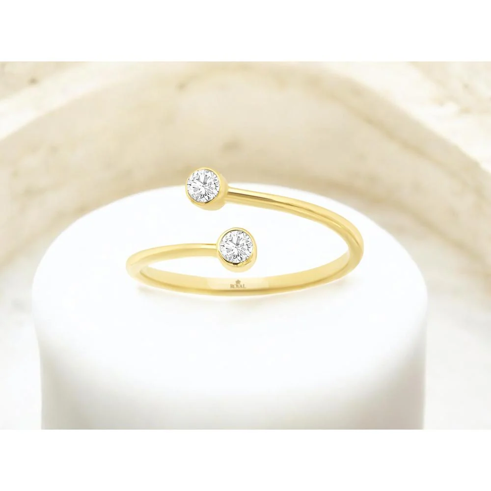 14K Yellow Gold Open Shank Ring with Bezel Set Round Diamonds - 0.15 Carat Total Diamond Weight - Royal Jewelry - Image 2