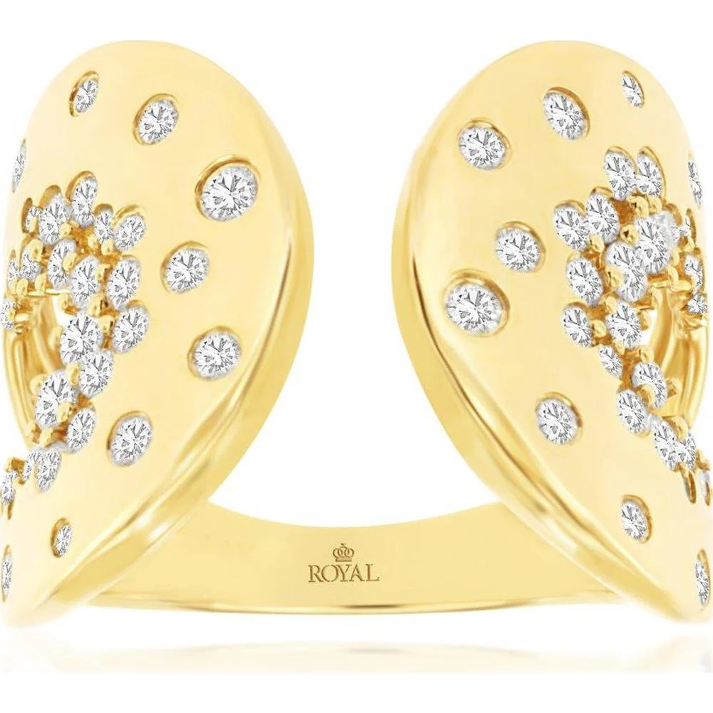 14K Yellow Gold Open Shank Statement Ring with Scattered Flush Set Round Diamonds - 0.80 Carat Total Diamond Weight - Royal Jewelry
