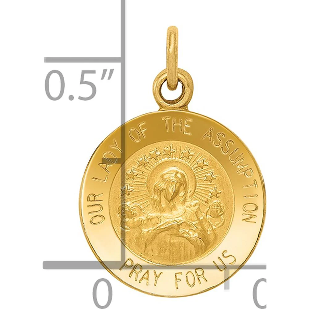 14K Yellow Gold Our Lady of the Assumption Round Charm - Polished and Satin Finish, 17mm Length by Oro Pregiato - Image 3