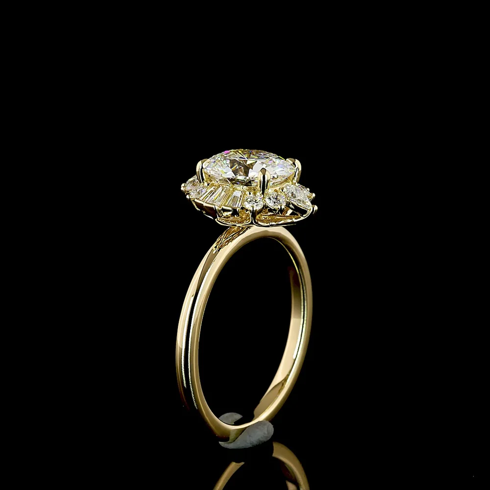 14K Yellow Gold Oval and Baguette Halo Ring with 1.83 Carats E VVS2 Lab Diamond Center and 2.28 Carats Total Diamond Weight - Covaloro Fine Jewelry - Image 4