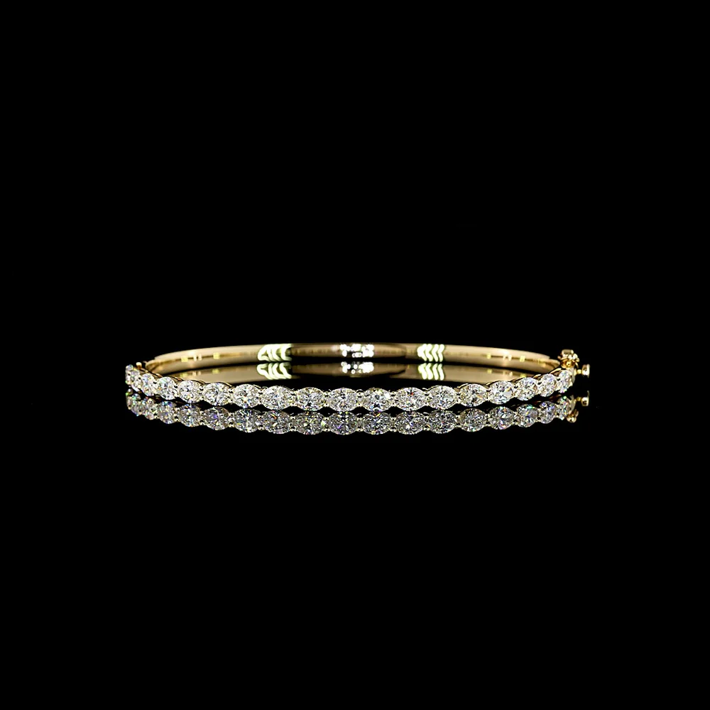 14K Yellow Gold Oval Bangle Bracelet with East-West Prong Set Lab Diamonds - 2.68 Carat Total Weight (18 Stones, E-F Color, VS Clarity) - Covaloro Fine Jewelry