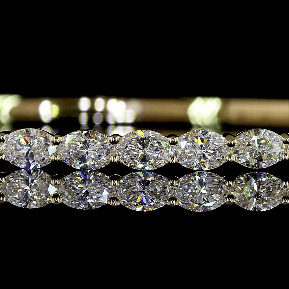 14K Yellow Gold Oval Bangle Bracelet with East-West Prong Set Lab Diamonds - 2.68 Carat Total Weight (18 Stones, E-F Color, VS Clarity) - Covaloro Fine Jewelry - Image 2