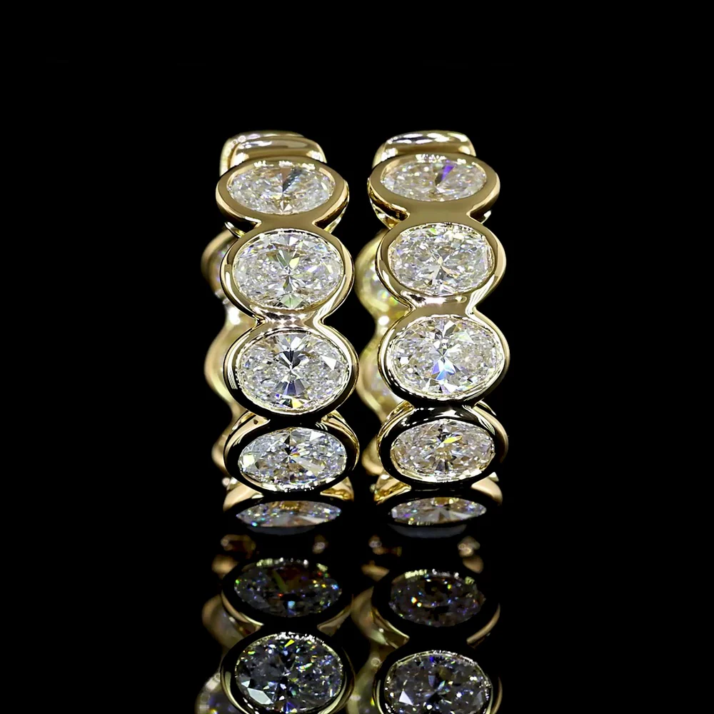 14K Yellow Gold Oval Bezel Huggie Earrings with Lab Grown E-F VS2 Diamonds - 1.96 Carats Total Diamond Weight - Covaloro Fine Jewelry - Image 2