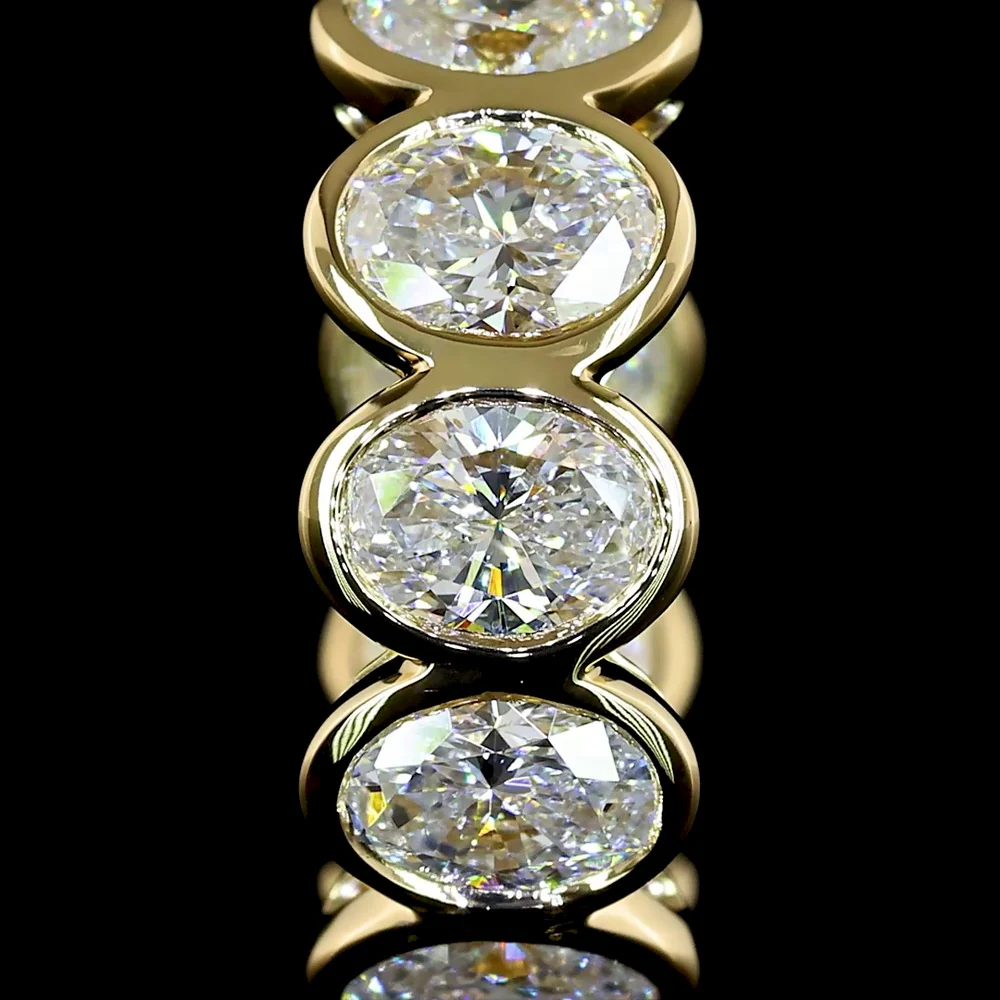 14K Yellow Gold Oval Bezel Huggie Earrings with Lab Grown E-F VS2 Diamonds - 1.96 Carats Total Diamond Weight - Covaloro Fine Jewelry - Image 3