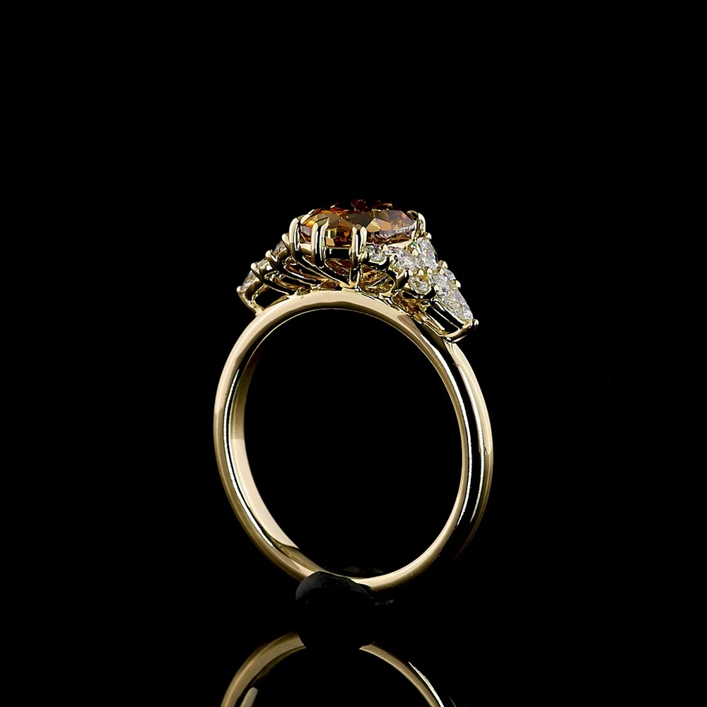 14K Yellow Gold Oval Cognac Lab Diamond Ring with Pear and Marquise Cut Accents - 2.49 Carat Total Weight, IGI Certified VS1 - Covaloro Fine Jewelry - Image 3