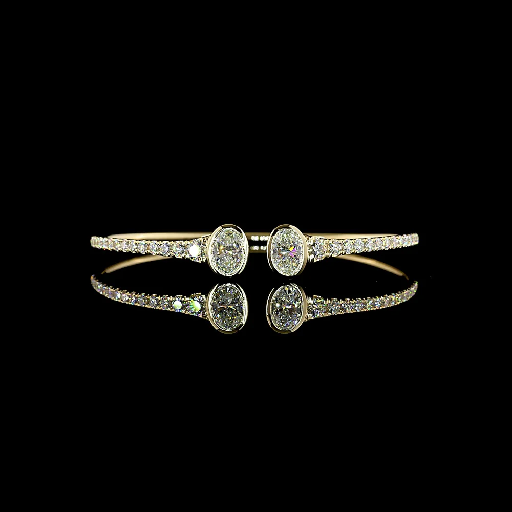 14K Yellow Gold Oval Cut Bezel Set Diamond Bangle Bracelet - 3.37 Carat Total Weight Lab Grown Diamond - Covaloro Fine Jewelry