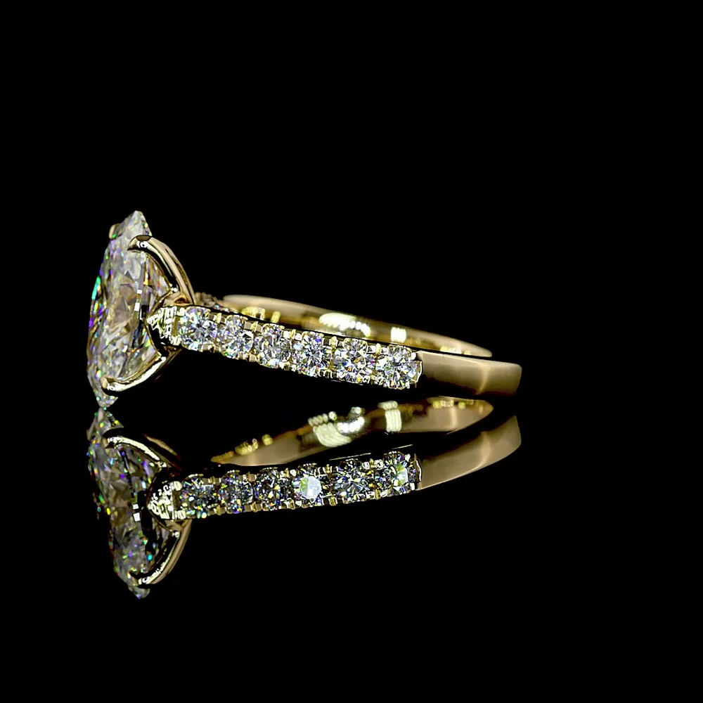 14K Yellow Gold Oval Cut Hidden Halo Ring with 3.03 Carat Center E VVS2 Lab Diamond and Accent Diamonds - 3.73 Carat Total Diamond Weight - Covaloro Fine Jewelry - Image 3