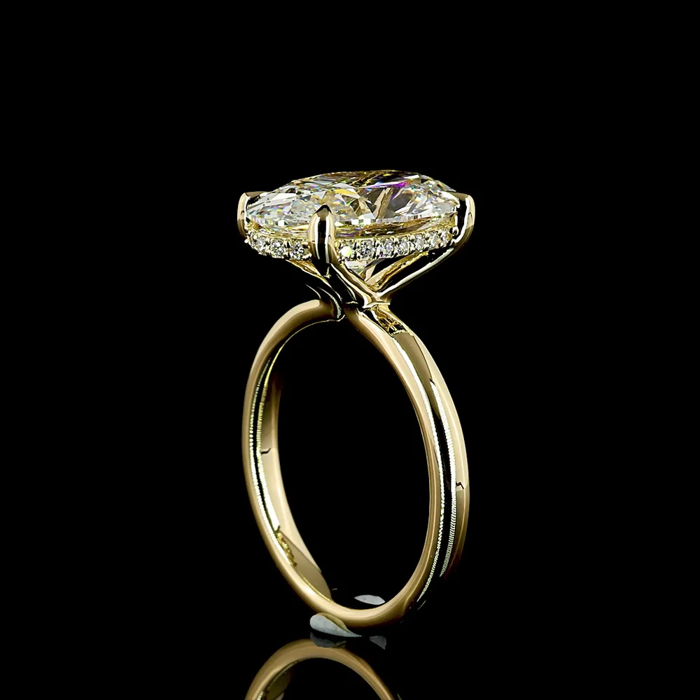 14K Yellow Gold Oval Cut Hidden Halo Ring with 5.13 Carat Lab Diamond Center and 0.19 Carat Brilliant Cut Lab Diamond Accents - IGI E VVS2 Certified - Covaloro Fine Jewelry - Image 3