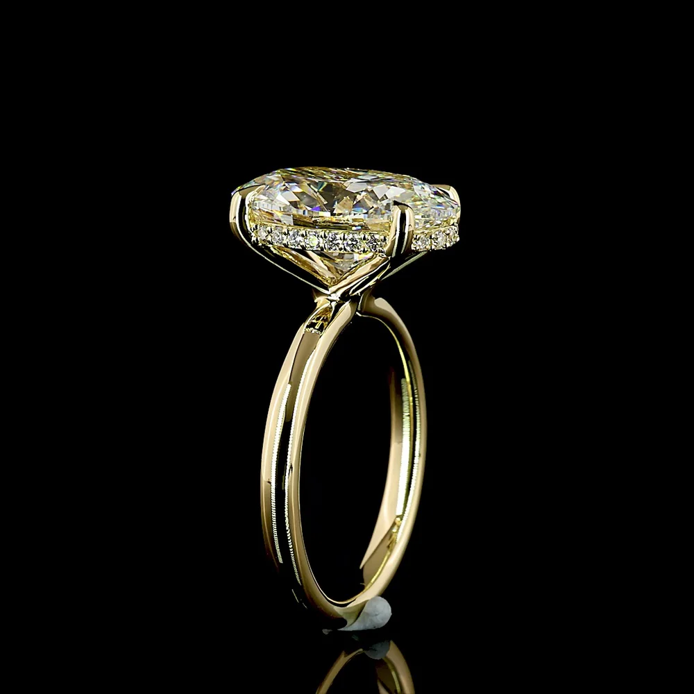 14K Yellow Gold Oval Cut Hidden Halo Ring with 5.13 Carat Lab Diamond Center and 0.19 Carat Brilliant Cut Lab Diamond Accents - IGI E VVS2 Certified - Covaloro Fine Jewelry - Image 4