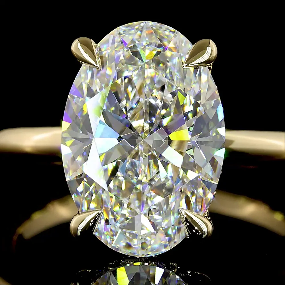 14K Yellow Gold Oval Cut Hidden Halo Ring with E VVS2 Lab Grown Diamond - 4.22 Carats Total Diamond Weight - Covaloro Fine Jewelry - Image 2