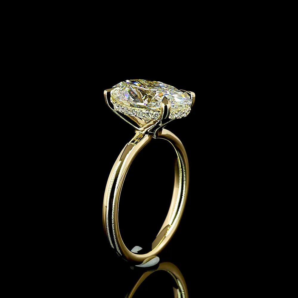 14K Yellow Gold Oval Cut Hidden Halo Ring with E VVS2 Lab Grown Diamond - 4.22 Carats Total Diamond Weight - Covaloro Fine Jewelry - Image 4