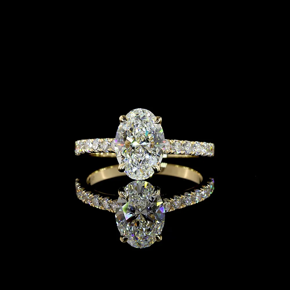 14K Yellow Gold Oval Cut Hidden Halo Ring with IGI Certified 2.04 Carat E VS1 Lab Diamond and 0.51 Carat Accent Diamonds - 2.55 Carat Total Diamond Weight - Covaloro Fine Jewelry