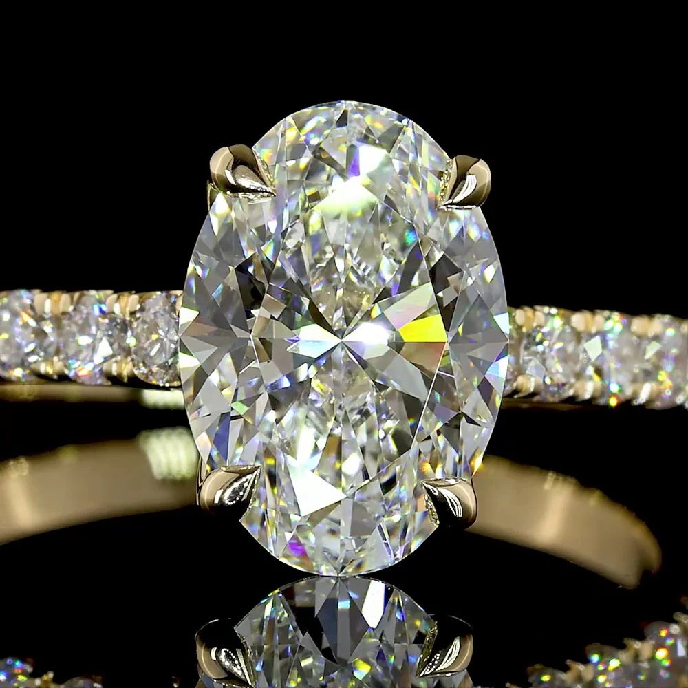 14K Yellow Gold Oval Cut Hidden Halo Ring with IGI Certified 2.04 Carat E VS1 Lab Diamond and 0.51 Carat Accent Diamonds - 2.55 Carat Total Diamond Weight - Covaloro Fine Jewelry - Image 2