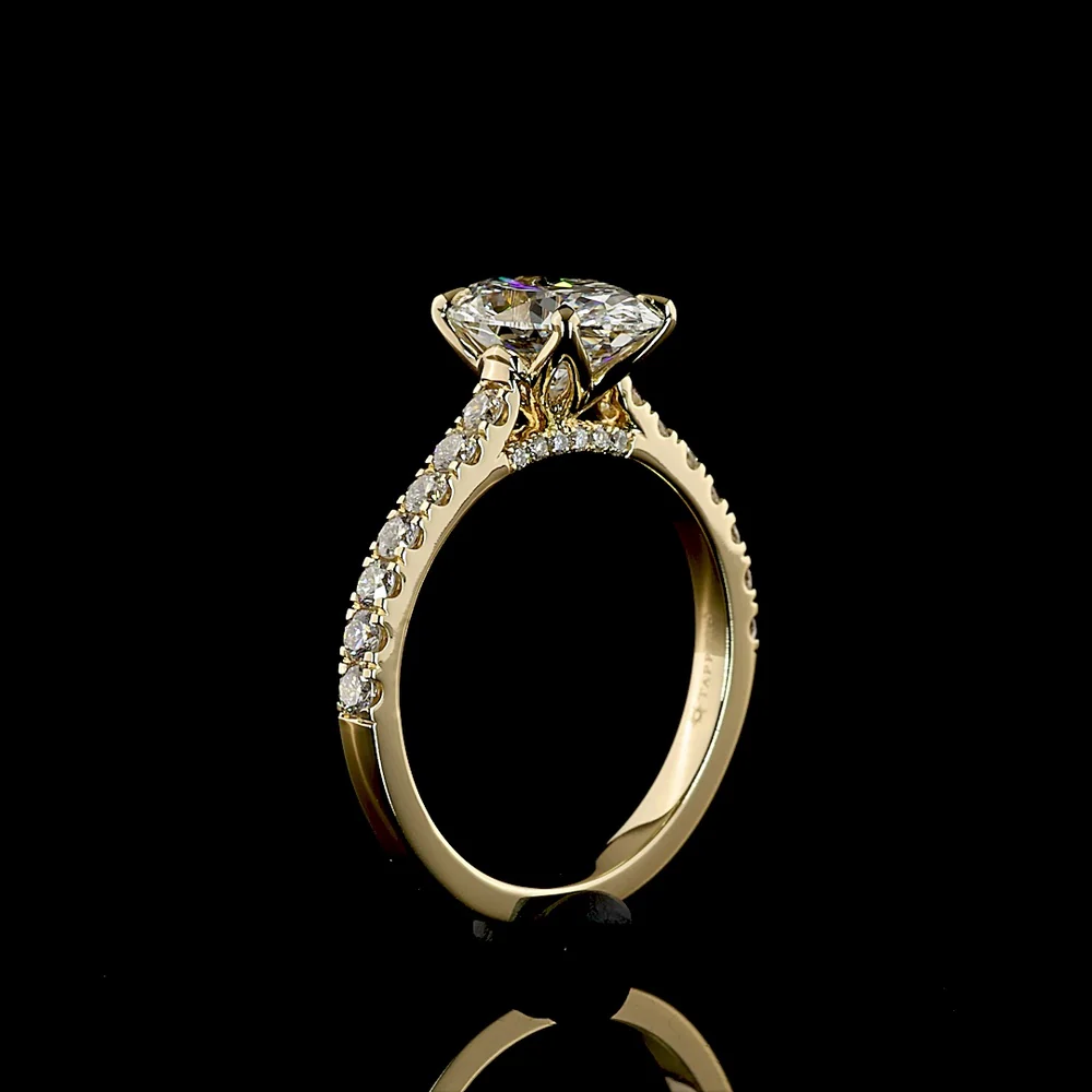 14K Yellow Gold Oval Cut Hidden Halo Ring with IGI Certified 2.04 Carat E VS1 Lab Diamond and 0.51 Carat Accent Diamonds - 2.55 Carat Total Diamond Weight - Covaloro Fine Jewelry - Image 3
