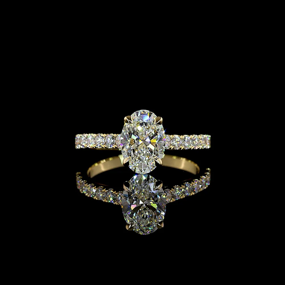 14K Yellow Gold Oval Cut Hidden Halo Ring with Lab Grown Diamonds - 2.03 Carats Total Diamond Weight - Covaloro Fine Jewelry