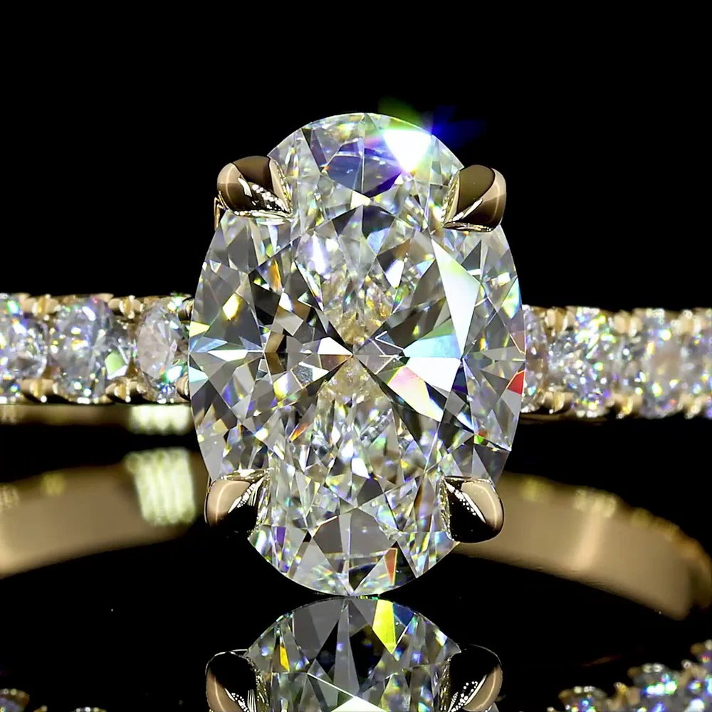 14K Yellow Gold Oval Cut Hidden Halo Ring with Lab Grown Diamonds - 2.03 Carats Total Diamond Weight - Covaloro Fine Jewelry - Image 2