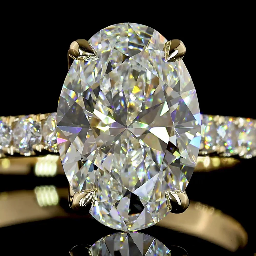 14K Yellow Gold Oval Cut Hidden Halo Ring with Lab Grown E VVS2 Diamond - 3.10 Carats Total Diamond Weight - Covaloro Fine Jewelry - Image 2