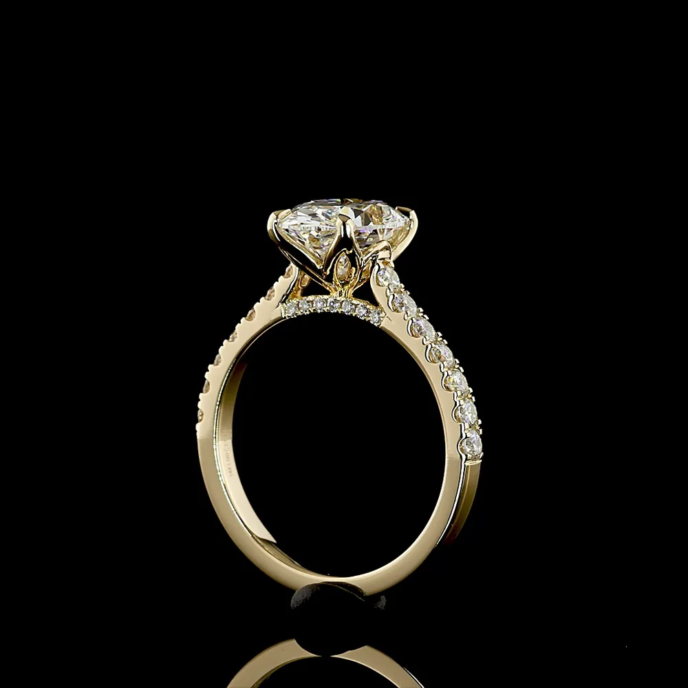 14K Yellow Gold Oval Cut Hidden Halo Ring with Lab Grown E VVS2 Diamond - 3.10 Carats Total Diamond Weight - Covaloro Fine Jewelry - Image 3