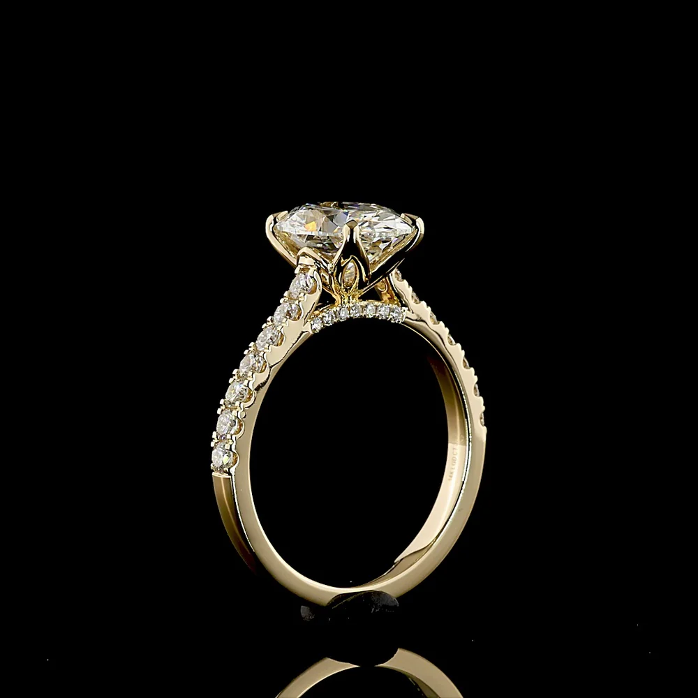 14K Yellow Gold Oval Cut Hidden Halo Ring with Lab Grown E VVS2 Diamond - 3.10 Carats Total Diamond Weight - Covaloro Fine Jewelry - Image 4