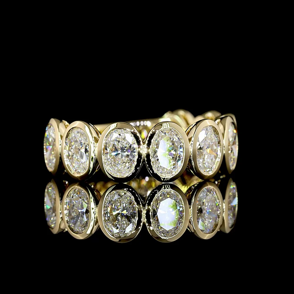 14K Yellow Gold Oval Cut Lab Diamond 3/4 Eternity Band - 9 Bezel Set Stones - 3.07 Carat Total Weight - E-F Color VS Clarity - Covaloro Fine Jewelry