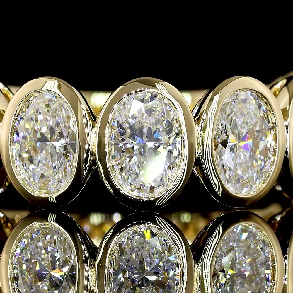 14K Yellow Gold Oval Cut Lab Diamond 3/4 Eternity Band - 9 Bezel Set Stones - 3.07 Carat Total Weight - E-F Color VS Clarity - Covaloro Fine Jewelry - Image 2