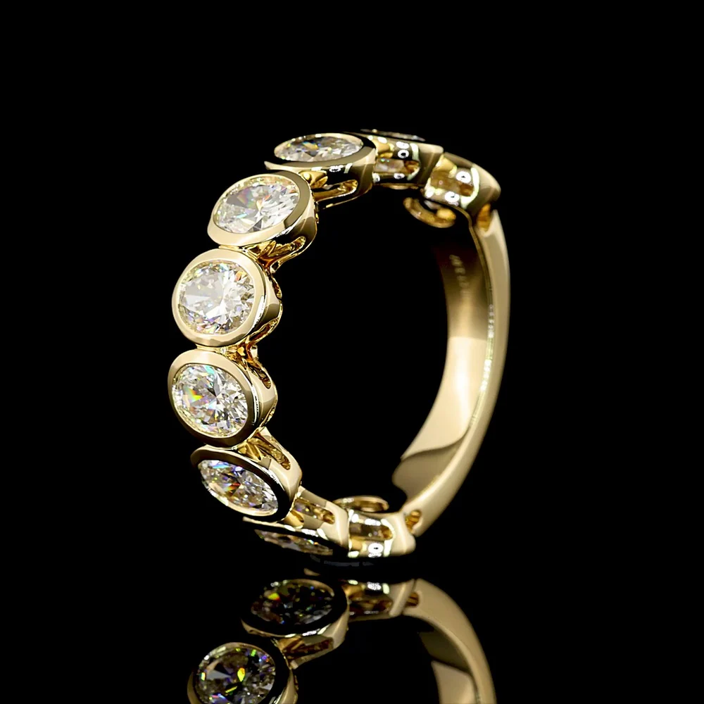 14K Yellow Gold Oval Cut Lab Diamond 3/4 Eternity Band - 9 Bezel Set Stones - 3.07 Carat Total Weight - E-F Color VS Clarity - Covaloro Fine Jewelry - Image 4