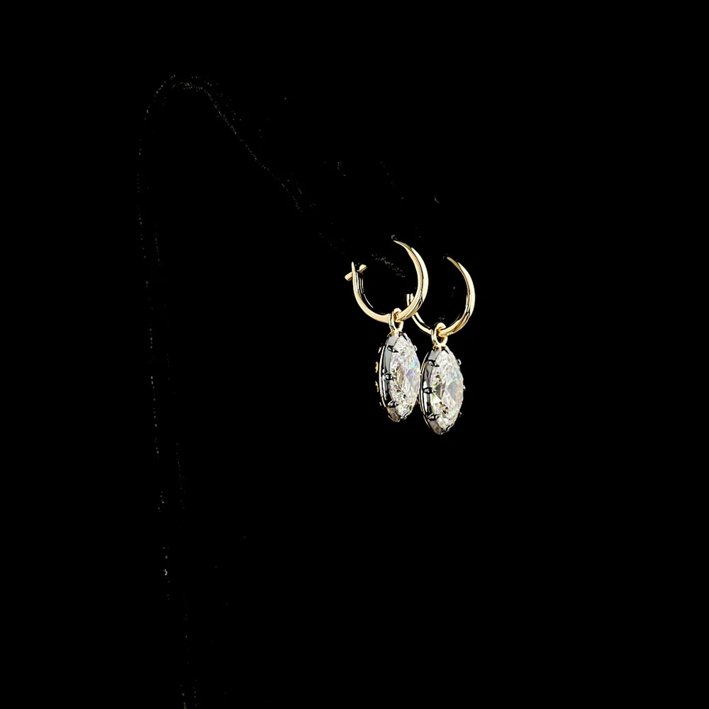 14K Yellow Gold Oval Cut Lab Diamond Drop Earrings with Black Rhodium Accents - 5.08 Carat Total Weight (2.55 Carats & 2.53 Carats Each) - Covaloro Fine Jewelry - Image 3