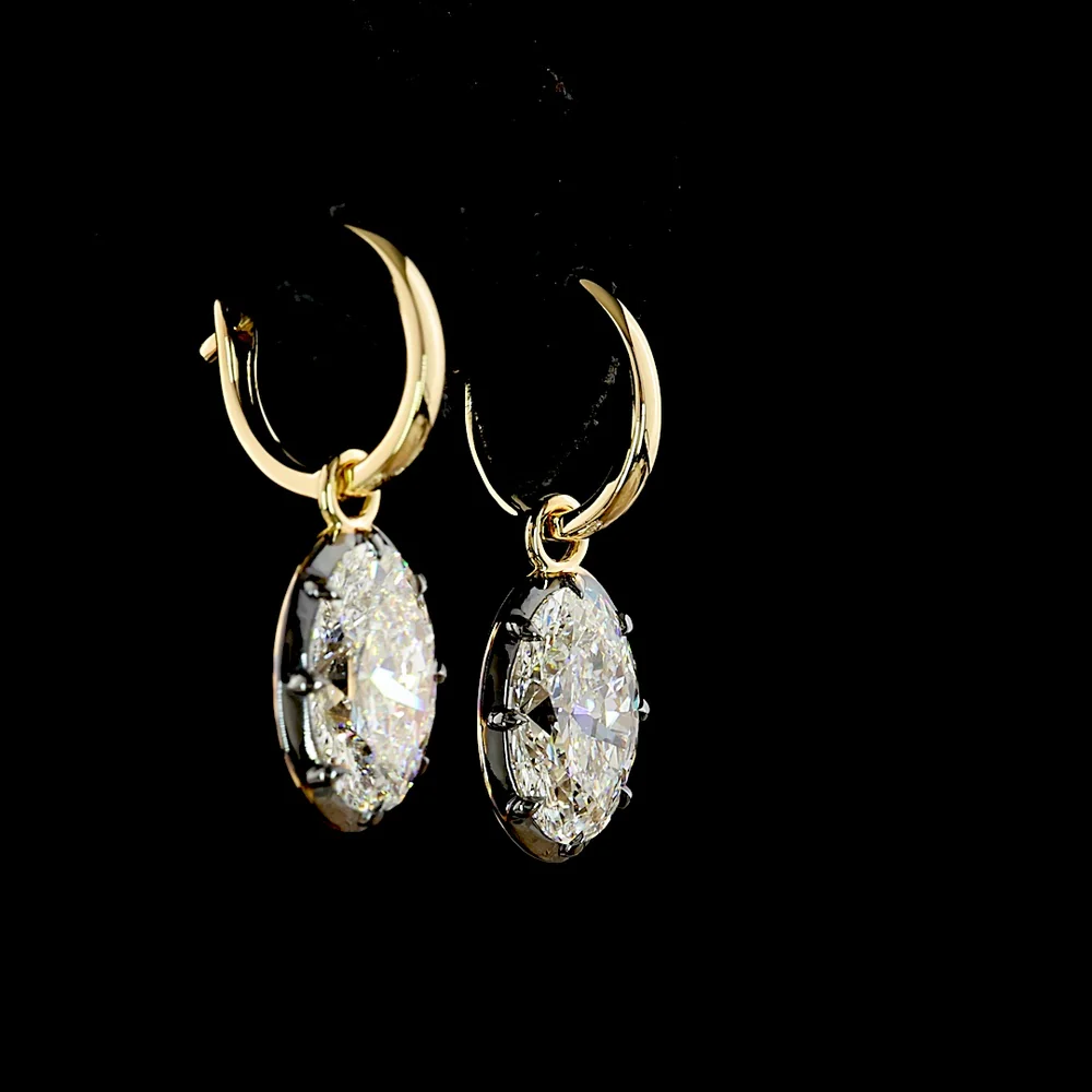 14K Yellow Gold Oval Cut Lab Diamond Drop Earrings with Black Rhodium Accents - 5.08 Carat Total Weight (2.55 Carats & 2.53 Carats Each) - Covaloro Fine Jewelry - Image 4
