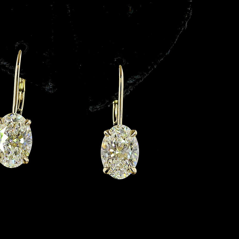 14K Yellow Gold Oval Cut Lab Diamond Hanging Earrings - 3.14 Carats Total Diamond Weight (E-F Color, VS1 Clarity) with Brilliant Cut Accents - Covaloro Fine Jewelry - Image 2