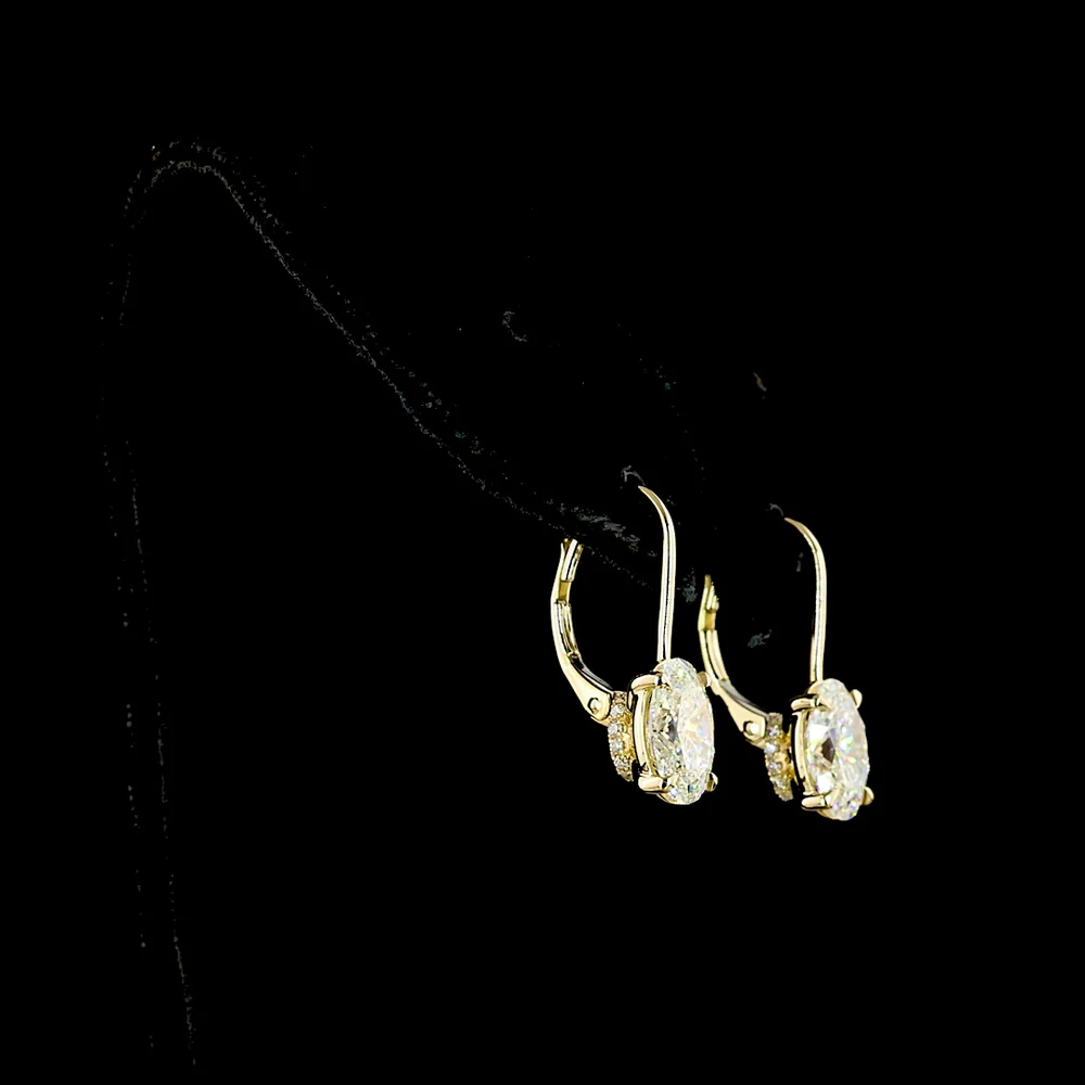 14K Yellow Gold Oval Cut Lab Diamond Hanging Earrings - 3.14 Carats Total Diamond Weight (E-F Color, VS1 Clarity) with Brilliant Cut Accents - Covaloro Fine Jewelry - Image 3