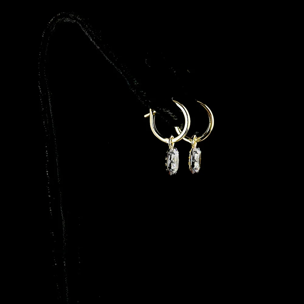14K Yellow Gold Oval Cut Lab Diamond Hanging Earrings with Prong and Black Rhodium Bezel Setting - 1.08 Carats Total Diamond Weight - Covaloro Fine Jewelry - Image 3