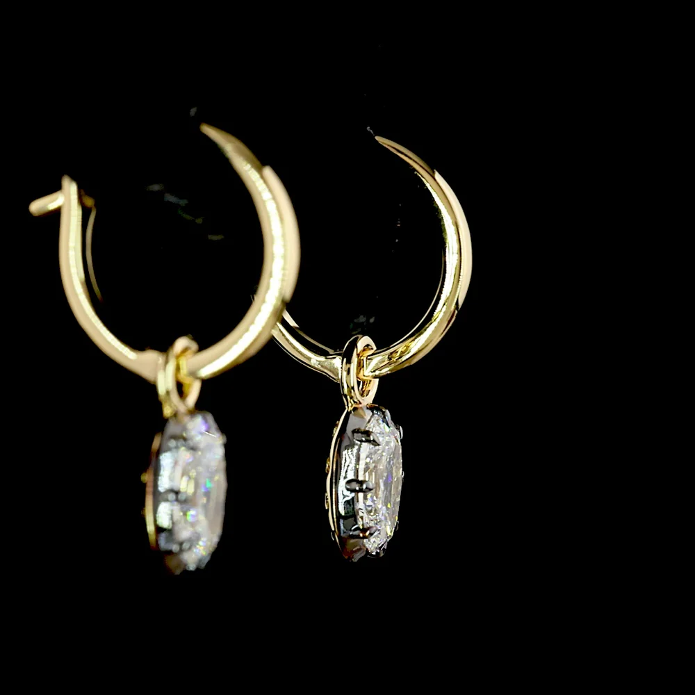 14K Yellow Gold Oval Cut Lab Diamond Hanging Earrings with Prong and Black Rhodium Bezel Setting - 1.08 Carats Total Diamond Weight - Covaloro Fine Jewelry - Image 4