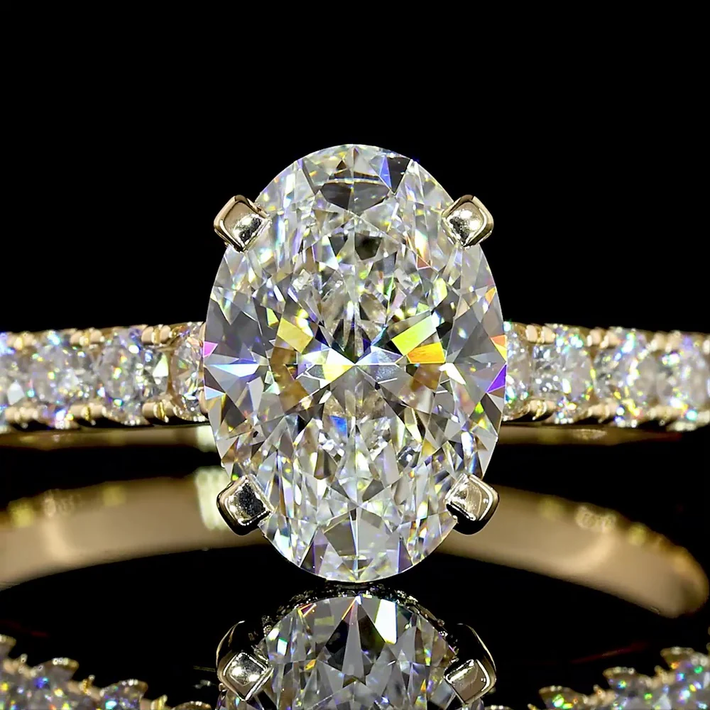 14K Yellow Gold Oval Cut Lab Diamond Hidden Halo Ring with Pave Band - 1.53 Carats Center Diamond, 2.33 Carats Total Diamond Weight, D VVS2 Clarity, IGI Certified - Covaloro Fine Jewelry - Image 2