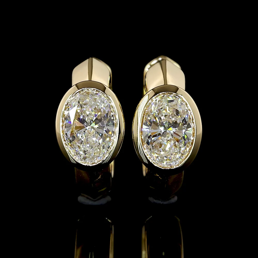 14K Yellow Gold Oval Cut Lab Diamond Huggie Earrings - 1.04 Carat Total Weight, Bezel Set with E-F VS Diamonds - Covaloro Fine Jewelry