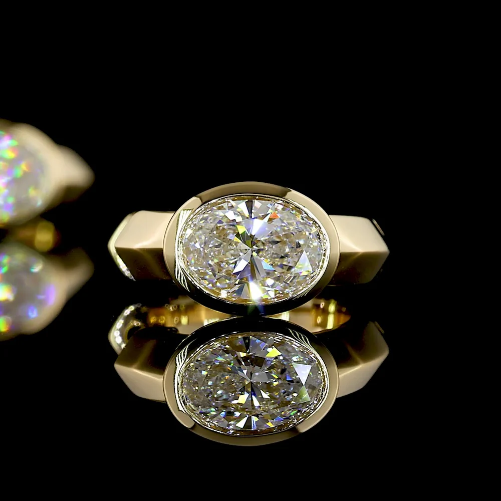 14K Yellow Gold Oval Cut Lab Diamond Huggie Earrings - 1.04 Carat Total Weight, Bezel Set with E-F VS Diamonds - Covaloro Fine Jewelry - Image 3