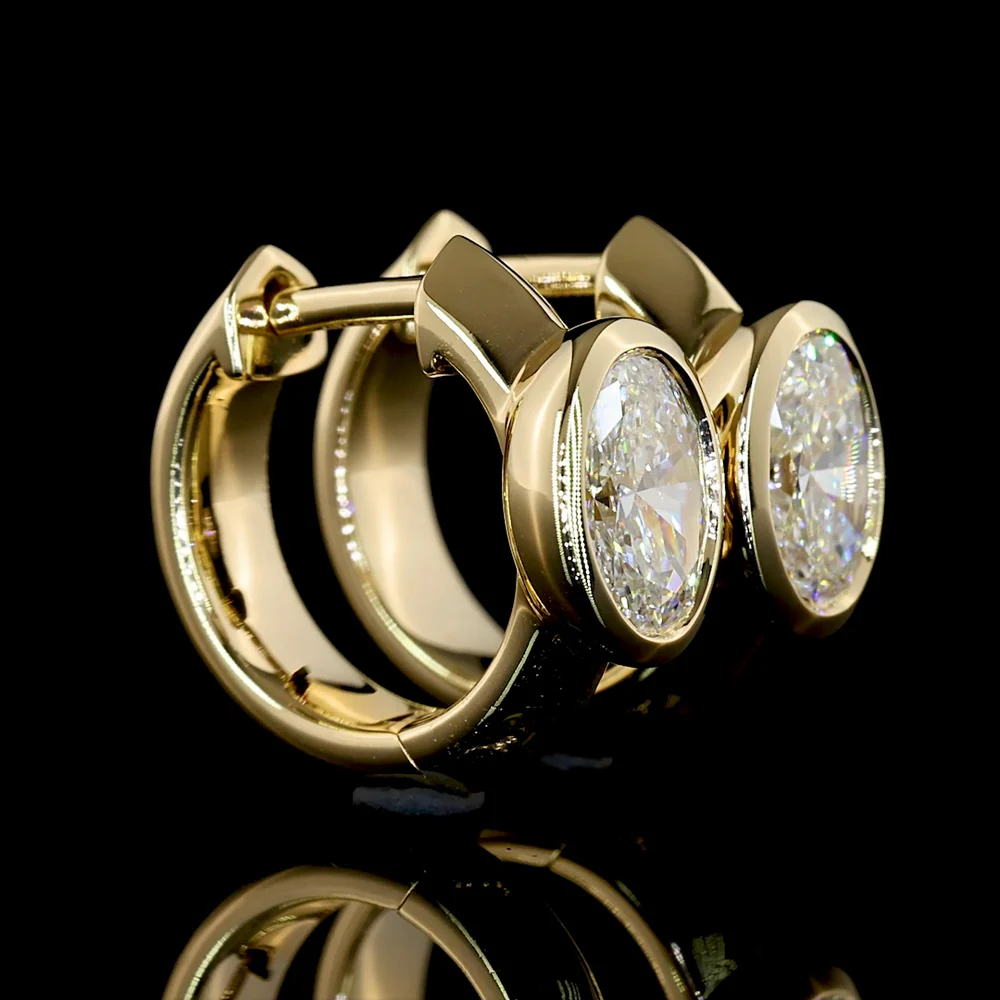 14K Yellow Gold Oval Cut Lab Diamond Huggie Earrings - 1.04 Carat Total Weight, Bezel Set with E-F VS Diamonds - Covaloro Fine Jewelry - Image 4