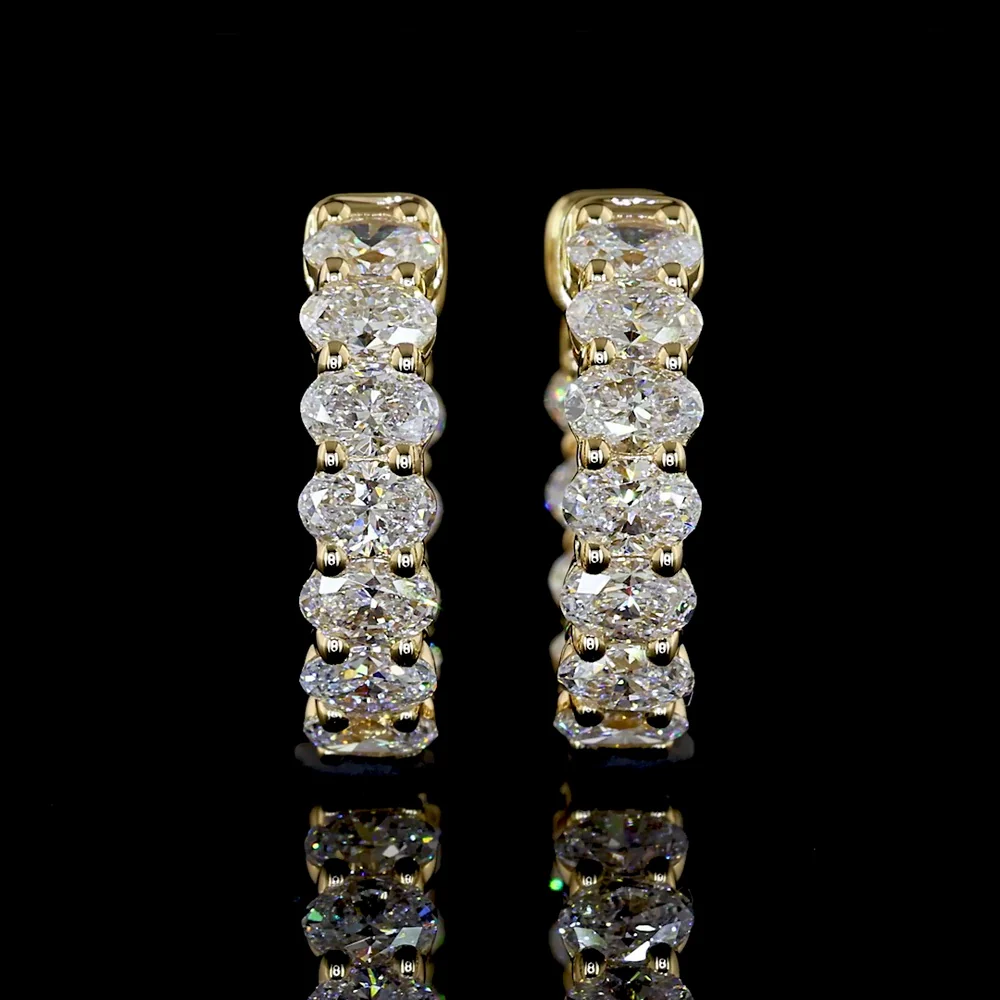 14K Yellow Gold Oval Cut Lab Diamond Huggie Earrings - 1.56 Carat Total Weight, E-F Color VS1 Clarity, 22 Stones Total - Covaloro Fine Jewelry - Image 2