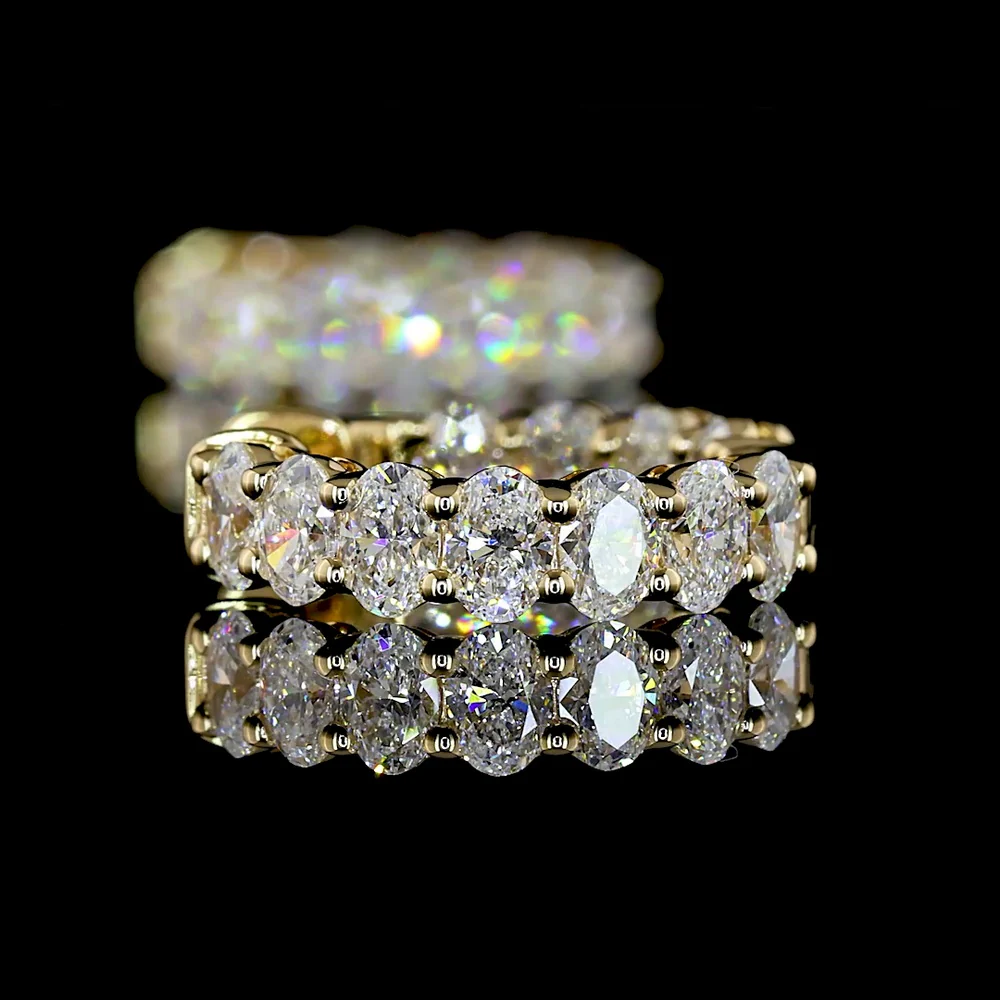 14K Yellow Gold Oval Cut Lab Diamond Huggie Earrings - 1.56 Carat Total Weight, E-F Color VS1 Clarity, 22 Stones Total - Covaloro Fine Jewelry - Image 4