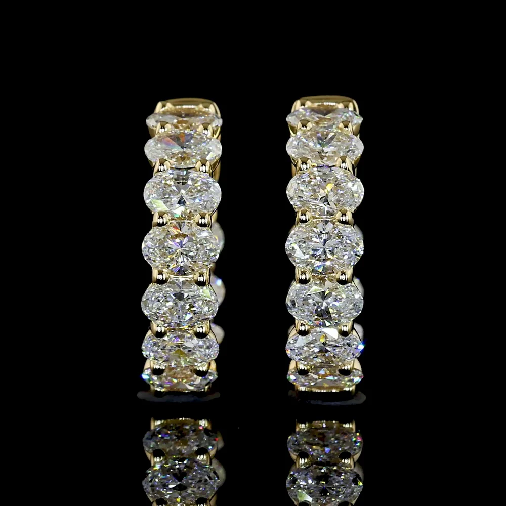 14K Yellow Gold Oval Cut Lab Diamond Huggie Earrings - 1.93 Total Carat Weight, E-F VS1 Clarity, Prong Set, 20 Stones - Covaloro Fine Jewelry - Image 2