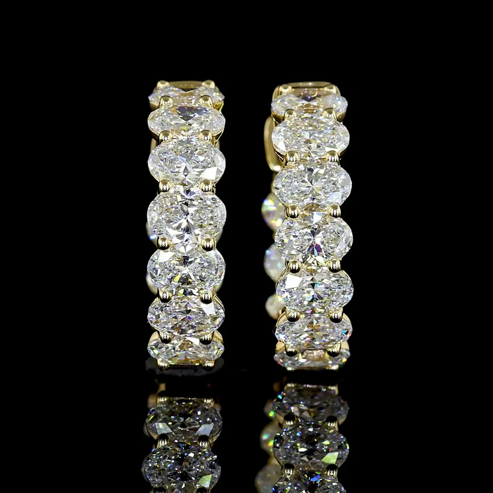 14K Yellow Gold Oval Cut Lab Diamond Huggie Earrings - 2.00 Carat Total Weight, E-F VS Clarity, Prong Set - Covaloro Fine Jewelry - Image 2