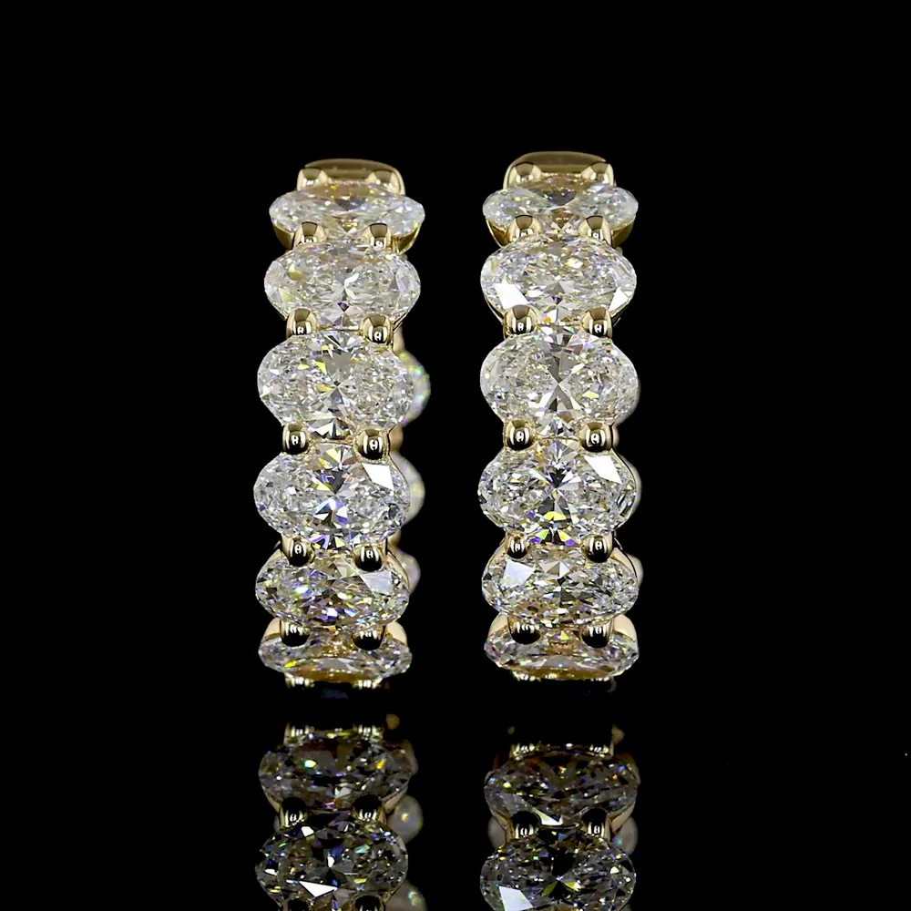 14K Yellow Gold Oval Cut Lab Diamond Huggie Earrings - 2.98 Total Carat Weight, E-F VS Clarity (18 Stones Total) - Covaloro Fine Jewelry - Image 2