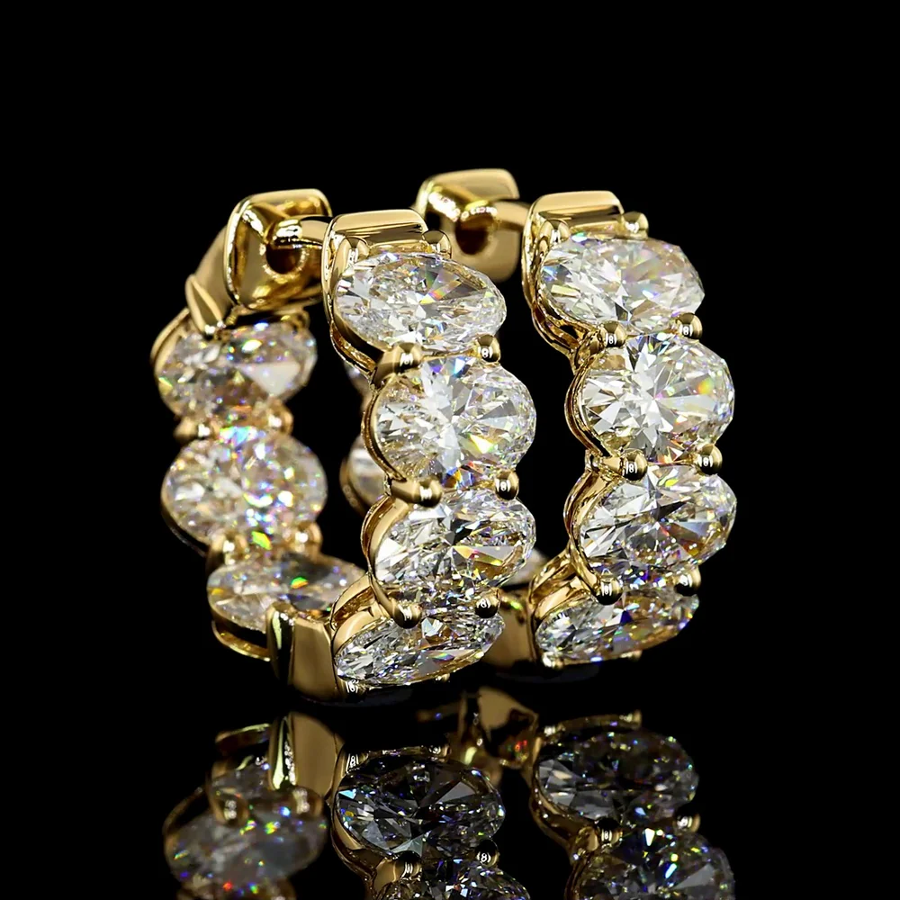 14K Yellow Gold Oval Cut Lab Diamond Huggie Earrings - 4.13 Carats Total Diamond Weight - Covaloro Fine Jewelry