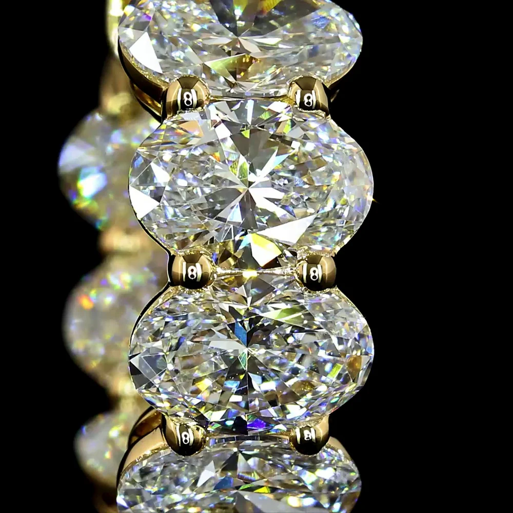 14K Yellow Gold Oval Cut Lab Diamond Huggie Earrings - 4.13 Carats Total Diamond Weight - Covaloro Fine Jewelry - Image 2