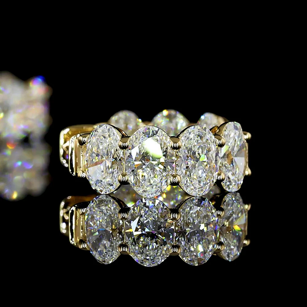 14K Yellow Gold Oval Cut Lab Diamond Huggie Earrings - 4.13 Carats Total Diamond Weight - Covaloro Fine Jewelry - Image 3