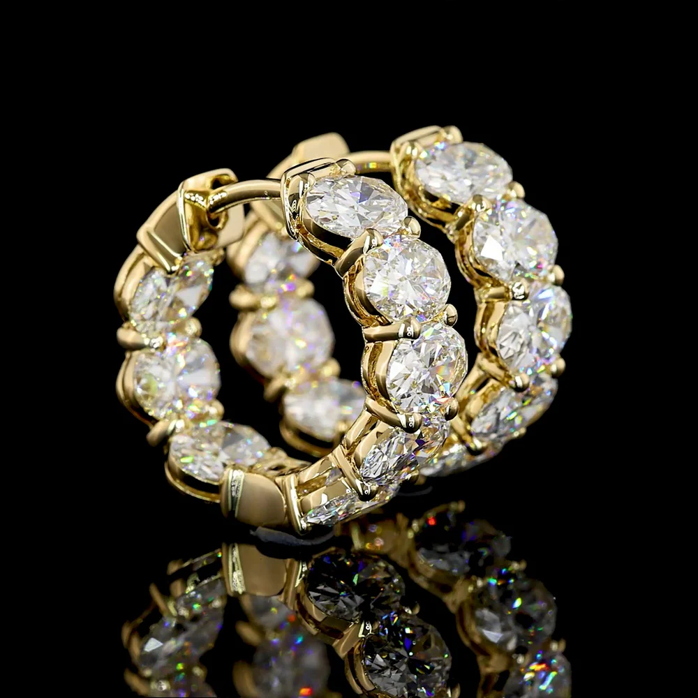 14K Yellow Gold Oval Cut Lab Diamond Huggie Earrings - 4.24 Carat Total Weight with E-F VS Clarity - Covaloro Fine Jewelry