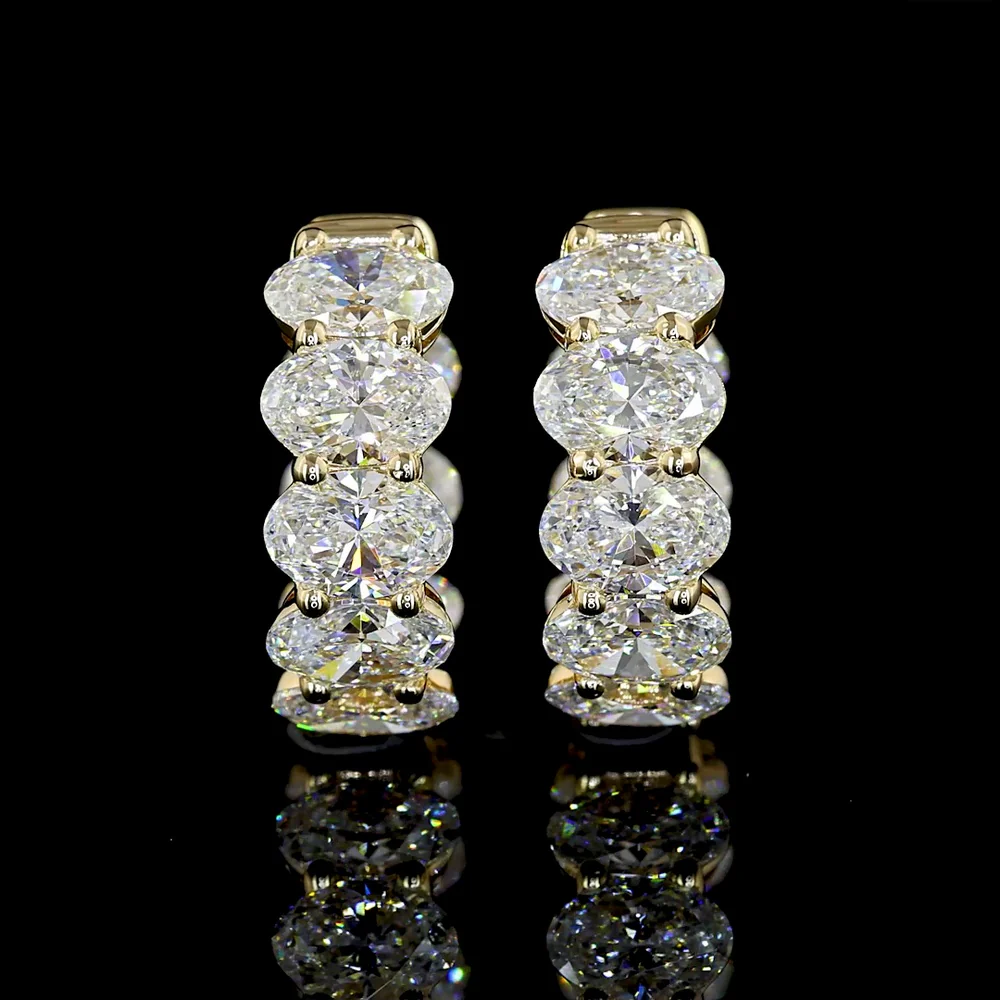 14K Yellow Gold Oval Cut Lab Diamond Huggie Earrings - 4.24 Carat Total Weight with E-F VS Clarity - Covaloro Fine Jewelry - Image 2