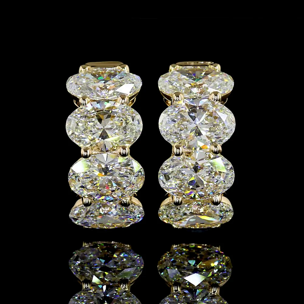 14K Yellow Gold Oval Cut Lab Diamond Huggie Earrings - 5.20 Total Carat Weight, 8 Stones E-F Color VS Clarity - Covaloro Fine Jewelry