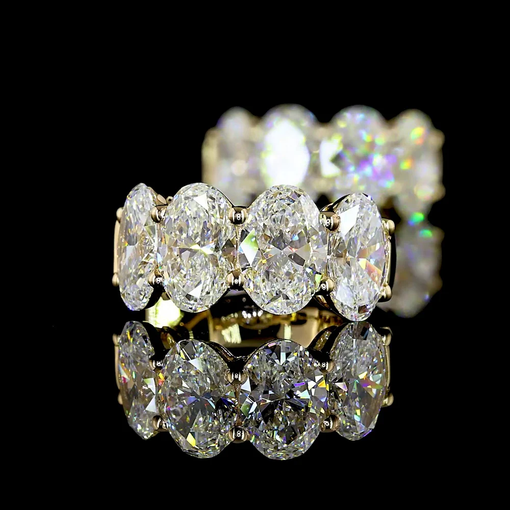 14K Yellow Gold Oval Cut Lab Diamond Huggie Earrings - 5.20 Total Carat Weight, 8 Stones E-F Color VS Clarity - Covaloro Fine Jewelry - Image 3