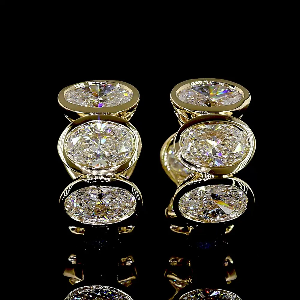 14K Yellow Gold Oval Cut Lab Diamond Huggie Earrings - 5.38 Carats Total Diamond Weight, E-F VS, Bezel Set - Covaloro Fine Jewelry - Image 2